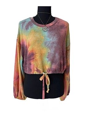 AUDREY ~ Multicolor Long Sleeve Pullover Tie-Dye Sweatshirt w/Drawstring Waist